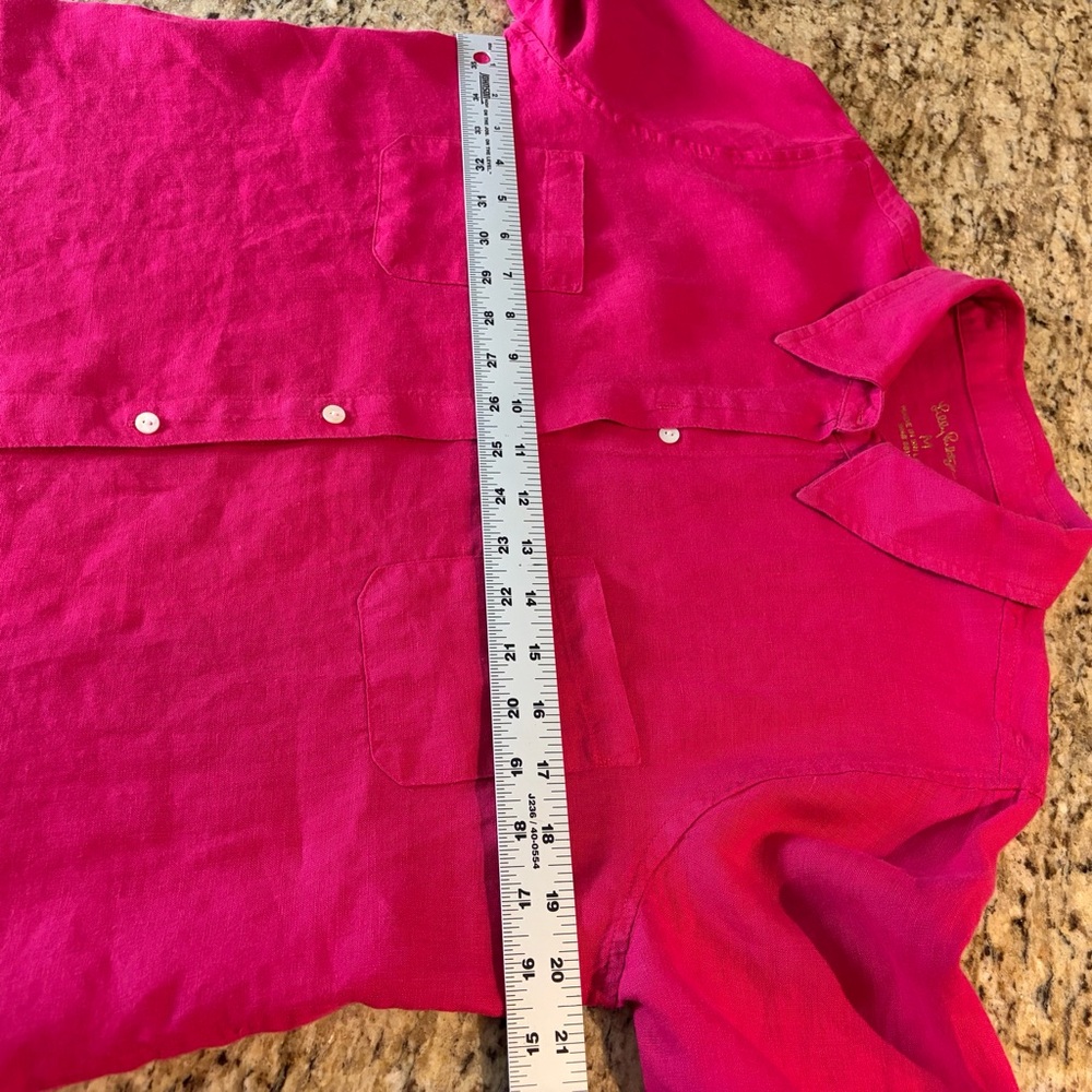 Lilly Pulitzer M Fuchsia Classic Linen Button-Down Shirt Preppy Spring Summer - Picture 7 of 8